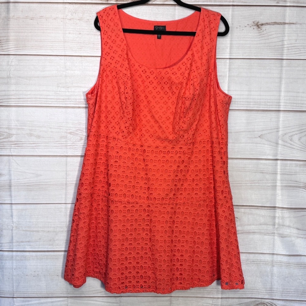 Jessica Simpson Coral Eyelet Scoop Neck Mini Dress